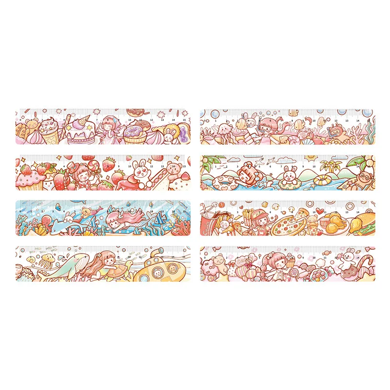 Strawberry Dessert Girl Plastic Ruler Multifunction Diy Drawing Tools Student Double-Duty School Office Supplies 15Cm