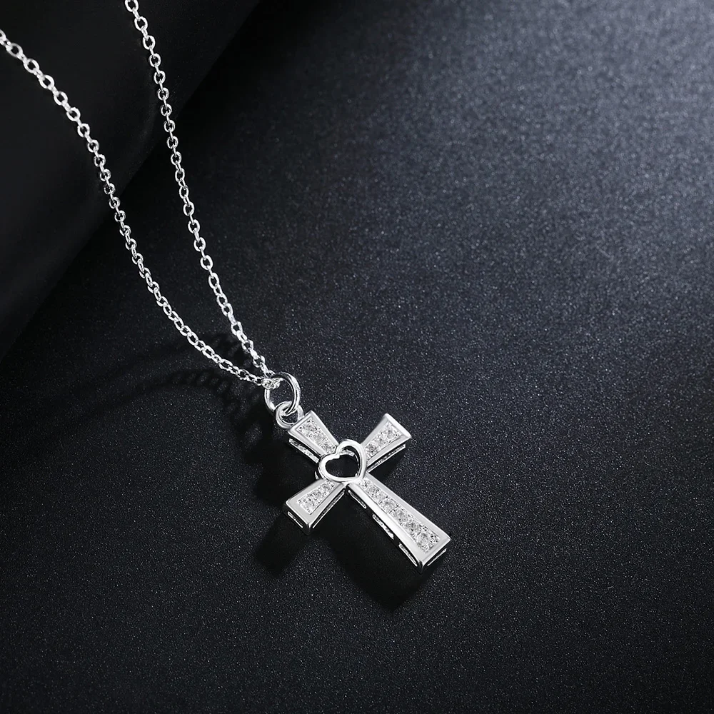 Silver Pendant Necklace Charms classic 925 Sterling Silver crystal cross pendant Necklace For Women high quality Wedding party Jewelry Holiday gift silver necklace charms pendant necklace silver necklace silver pendant