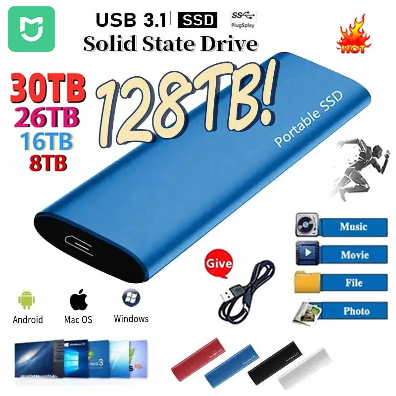 

MIJIA Portable SSD 128TB Hard Drive 1TB 2TB SSD Original External Hard Drive Type C USB3.1 Hard Disk USB Flash Drive