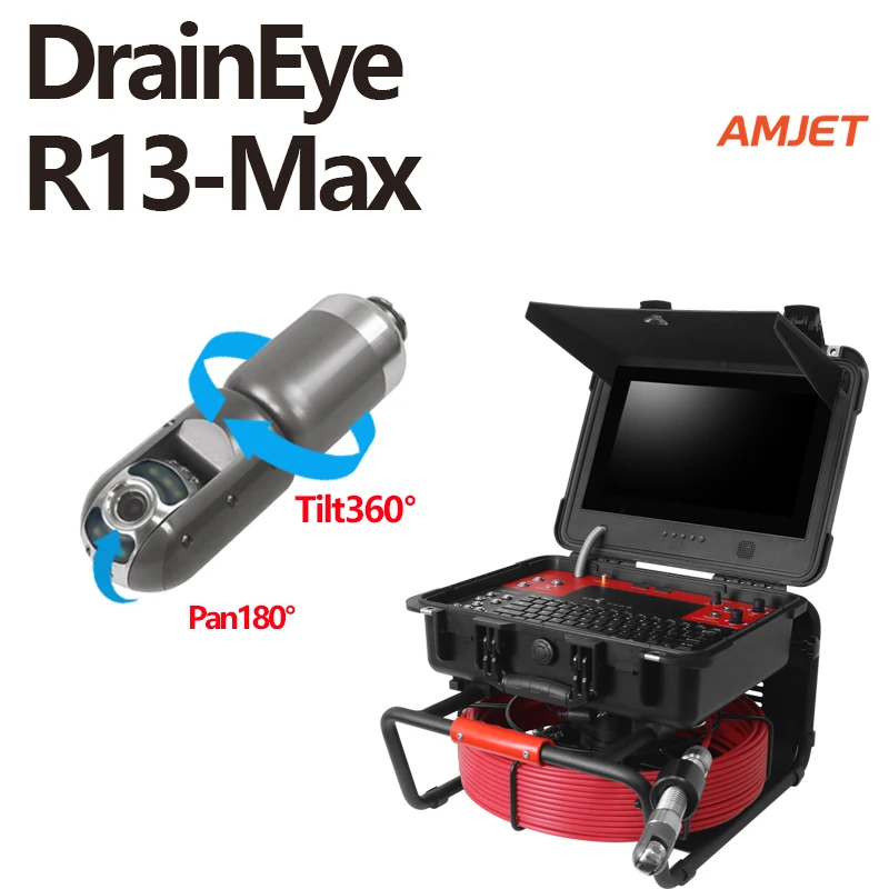 360도 회전 카메라 DrainEye R13-max 카메라 자가 균형 512Hz 파이프라인 카메라 50미터 케이블 배관공용