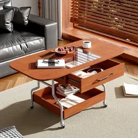Modern Extended Coffee Table with Wheels, Folding Coffee Table with 1 Drawer and 2-Tier Storage, Metal Frame Coffee Table 1