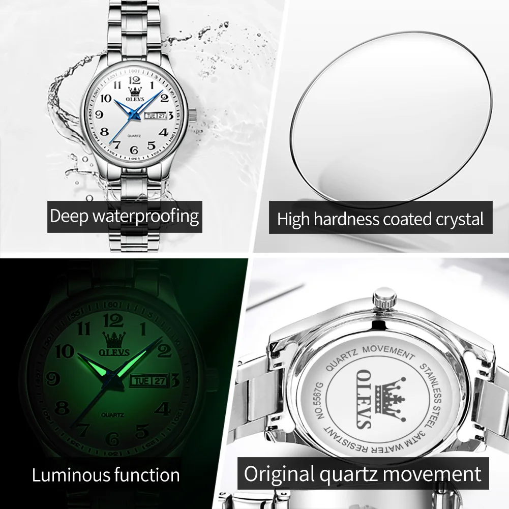 OLEVS Luxury Fashion Women Quartz Watches For Women Auto Date Stainless Steel Watch Ladies Wrist Watch Relogio Feminino