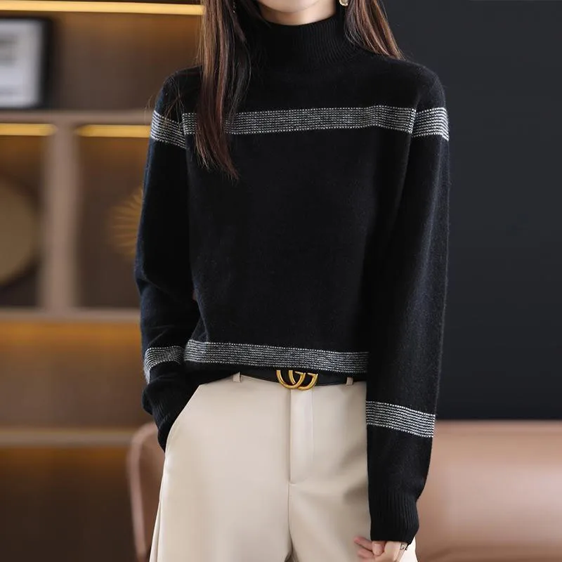 

New Autumn and Winter Fashion Trend Lazy Style Colored Collar Loose Versatile Slim and Fashionable Women's Knitted Sweater