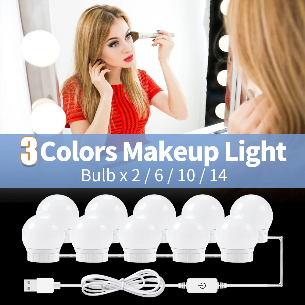 Led Makeup Mirrors Light USB Bedroom Decoration Vanity Mirror Lamp Bathroom Dressing Table Wall Lamp 3 Colors Stepless Dimmable