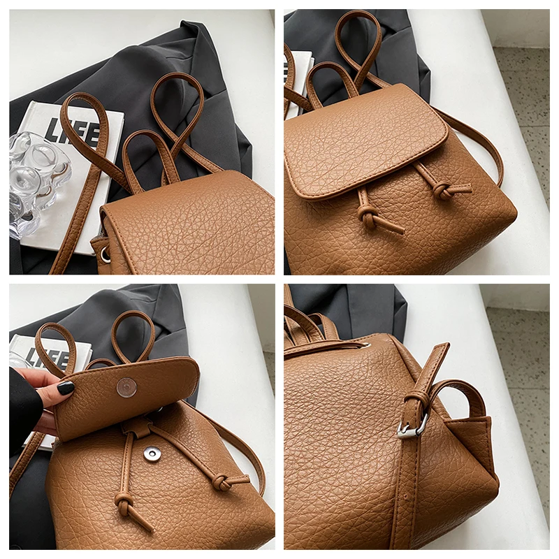 Mini Backpack for Women Spring Summer Vintage Brown Bag Female Luxury  Designer Handbag and Purse Ladies Shoulder Bags 2023