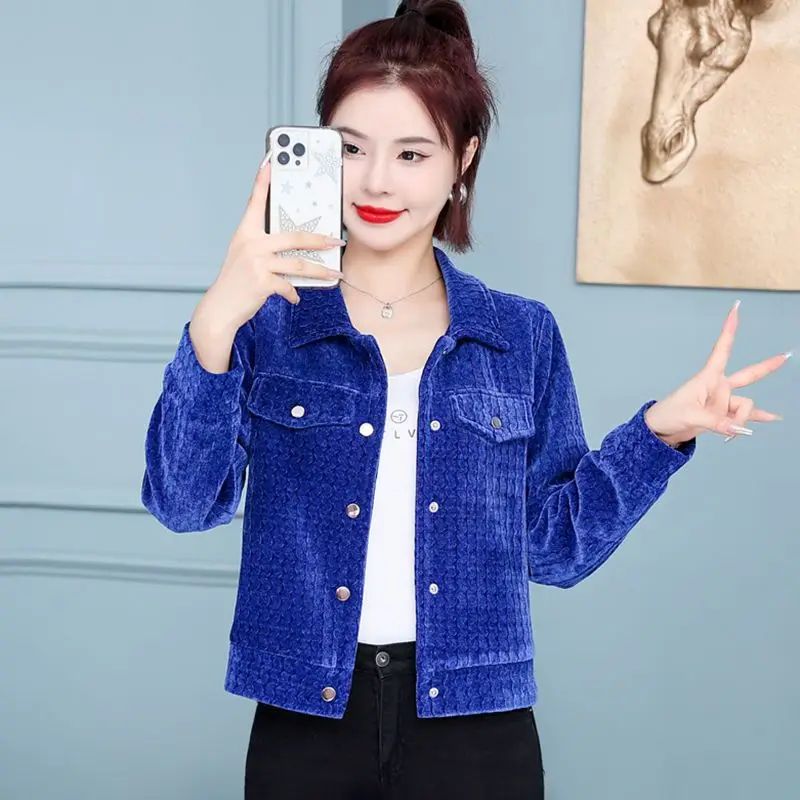 

2023 Women Spring Autumn Fashion Short Solid Color Coats Female Loose Corduroy Outerwear Ladies Baseball Uniform Jackets Y361