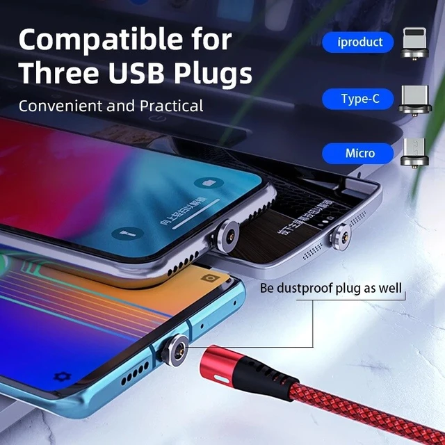 Câble USB 3-en-1 Embout Magnétique Rotatif 540° - 1m - E-vape