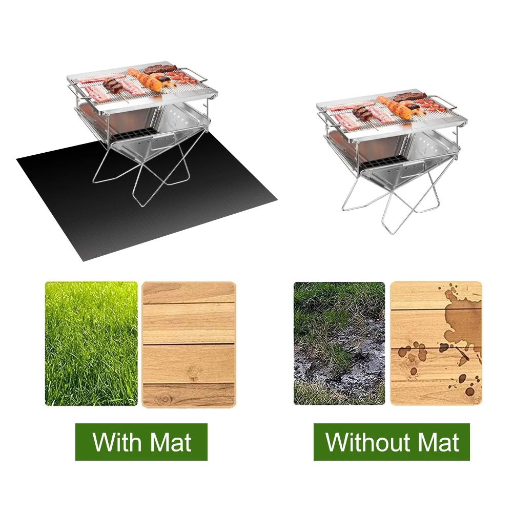 Under Grill Mat for Outdoor Charcoal Gas Grill Smoker 500℃/932℉ Heat Resistant BBQ Fireproof Mat for Patio Lawn Garden Floor