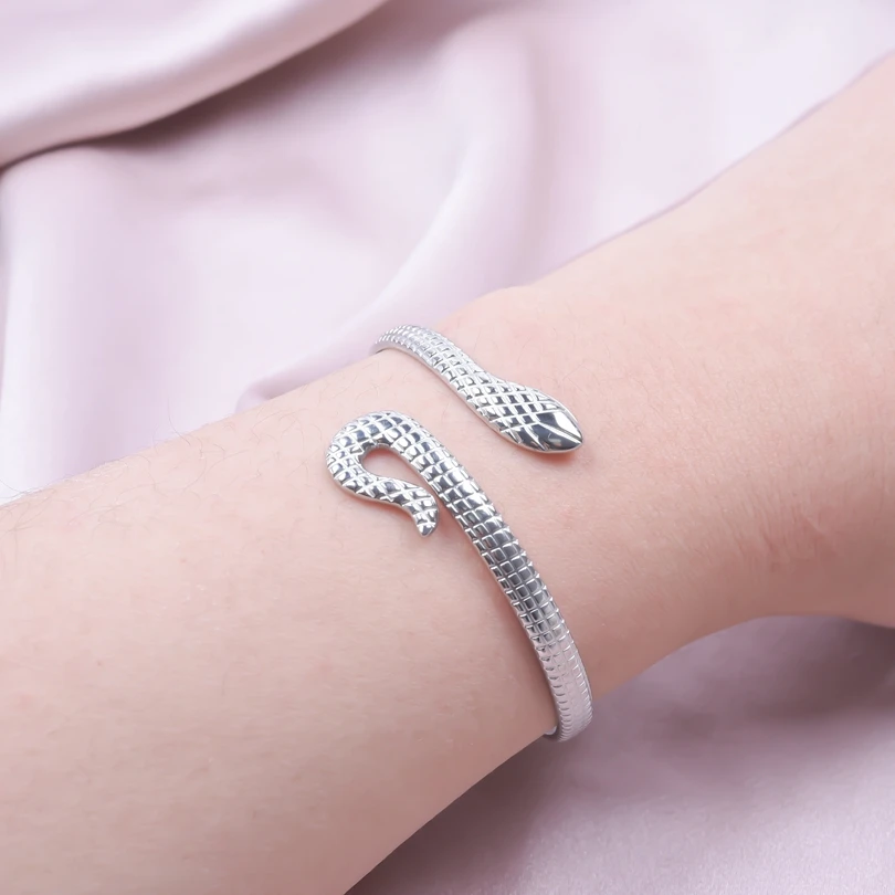 Fashion Simple Snake Shaped Open Cuff Bracelet Handcrafted Punk Stainless Steel Cuff Bangles Women Girls Birthday Jewelry Gifts 3
