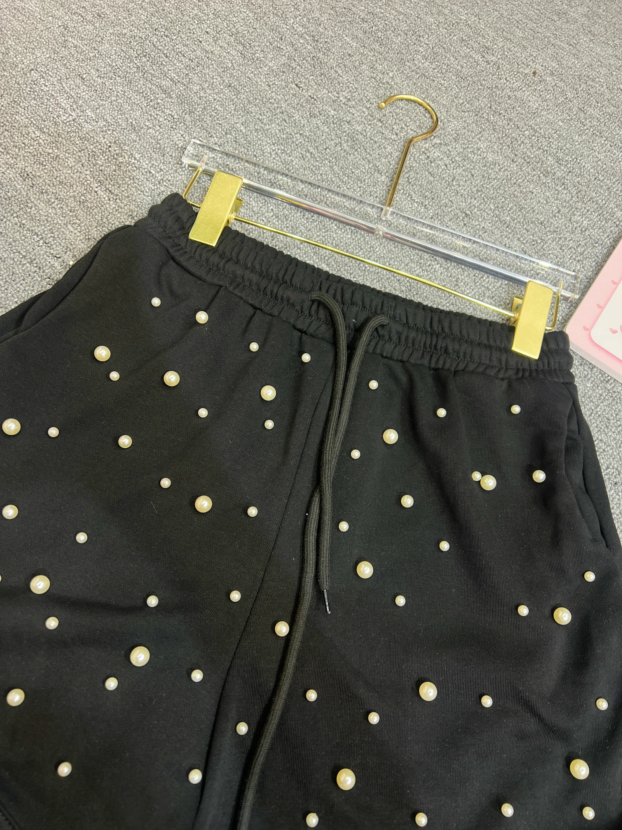 Heavy Beads Casual Pants for Women 2024 Summer Clothes New Fashion High Waist Loose Slimming European Sports Wide Legs Shorts