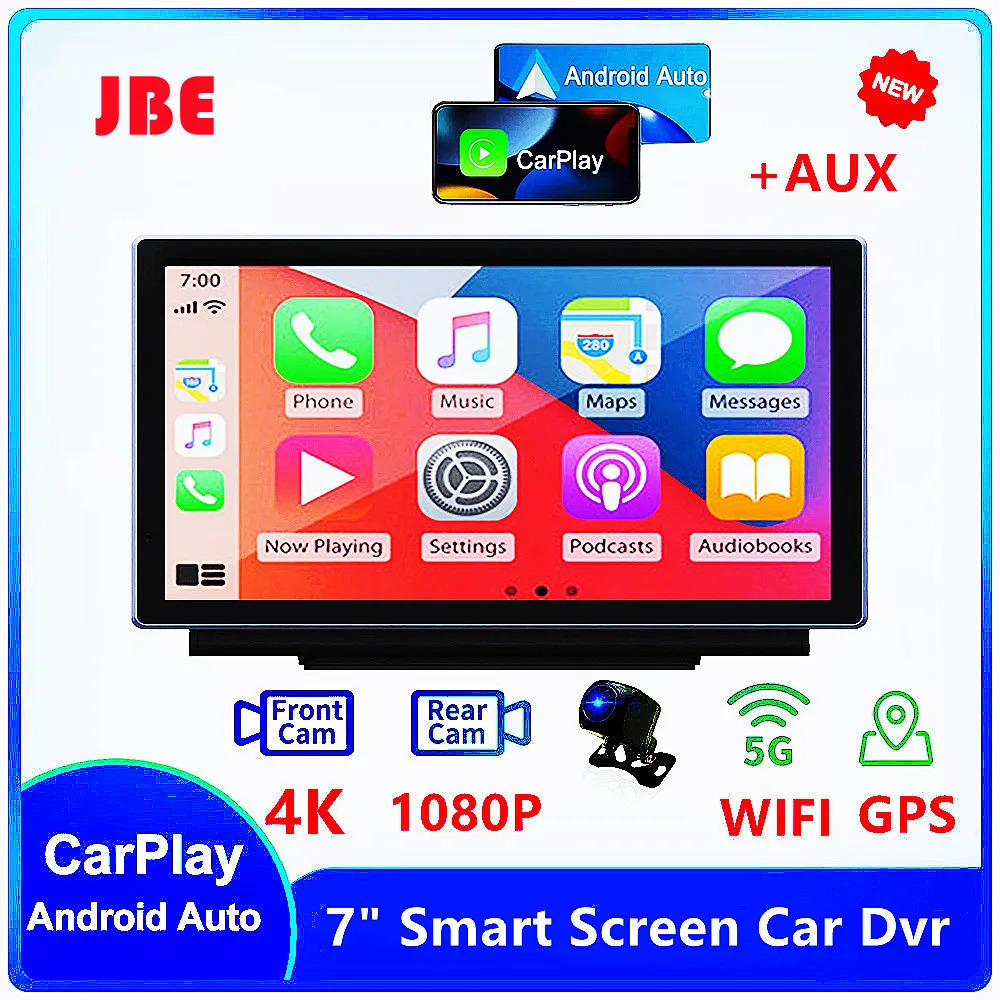 Hikity Wireless Carplay Android Auto Portable Car Stereo, 10.26 Inch HD Car  Play Screen with 2.5K Dash Cam, 1080P Backup Cam, 64G TF Card, Loop