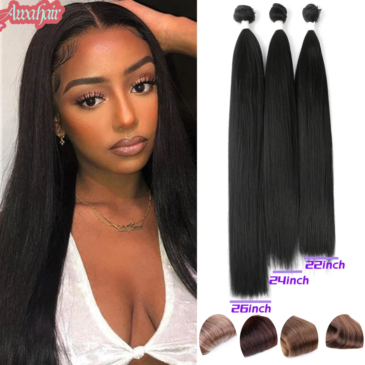 

Awahair Weaving 22/24/26Inch Straight Synthetic Weave 3 Pcs/lot Natural Yaki Hair Bundles Black Long Hair High Temperature Fiber
