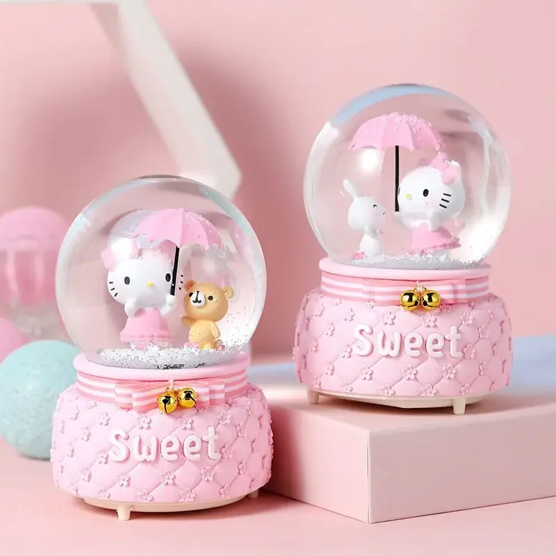 Kawai Sanrio Cute Hello Kitty KT Cat Snowflake Music Box Music Box Crystal Ball Orchings Little Girl Children\'s Birthday Gift