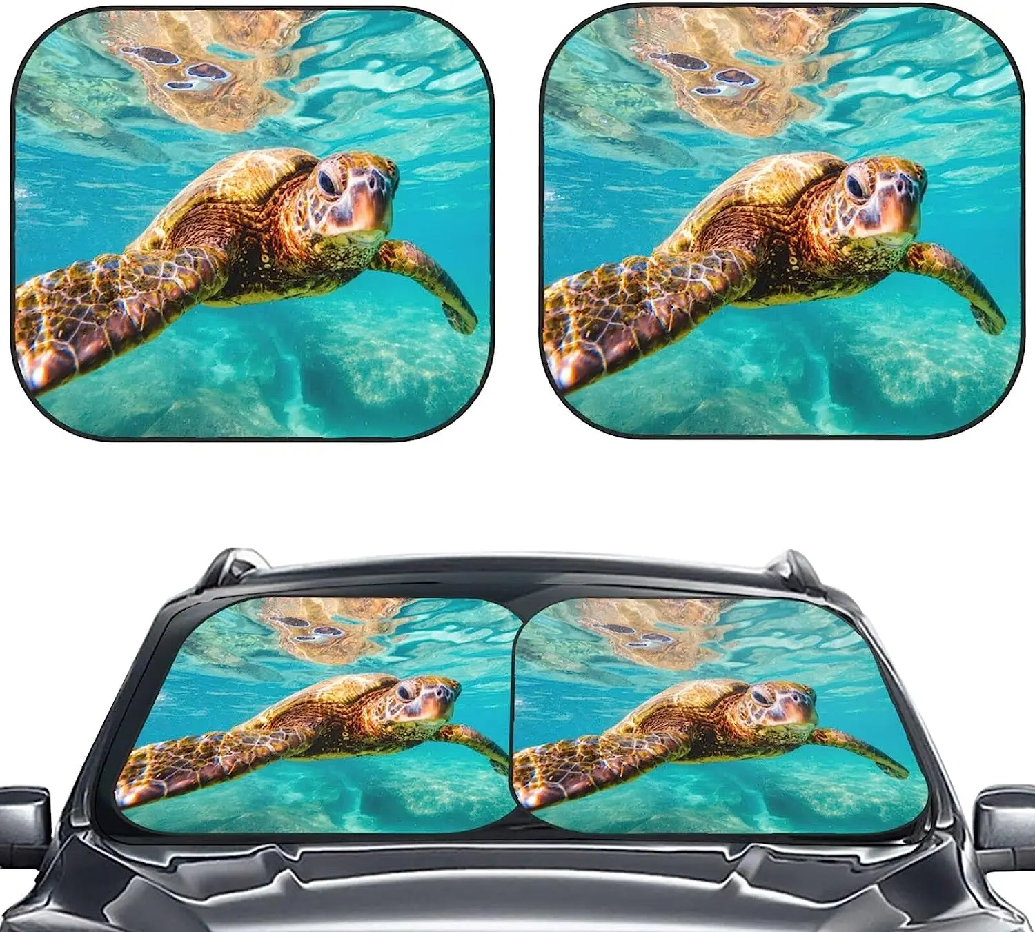 

Sea Turtle Marine Life Car Windshield Sun Shade Auto Foldable 2pcs Window Sunshades for Most Windshield Foldable Sun Visor Large