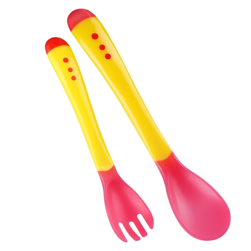 Description Picture 6 of item2 Pcs/Set Baby Training Fork Spoon Set Silicone Baby Feeding Spoon And Fork Set Food Grade Newbornrn Accessories Feeder Spoon