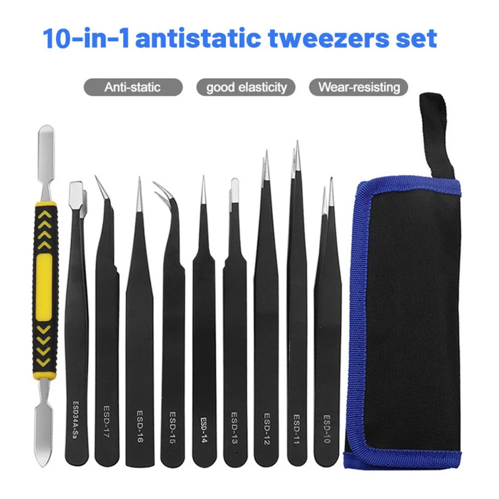 

10PCS Precision Tweezers Set Stainless Steel Tweezer Maintenance Tool, Anti-Static Tweezers For Eyelash Maintenance Tool
