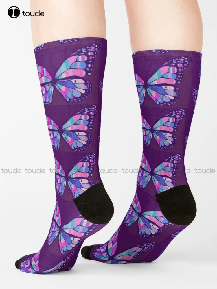 

Pink And Purple Butterfly Socks Men'S Socks Unisex Adult Teen Youth Socks 360° Digital Print Harajuku Gd Hip Hop Gift Retro Art