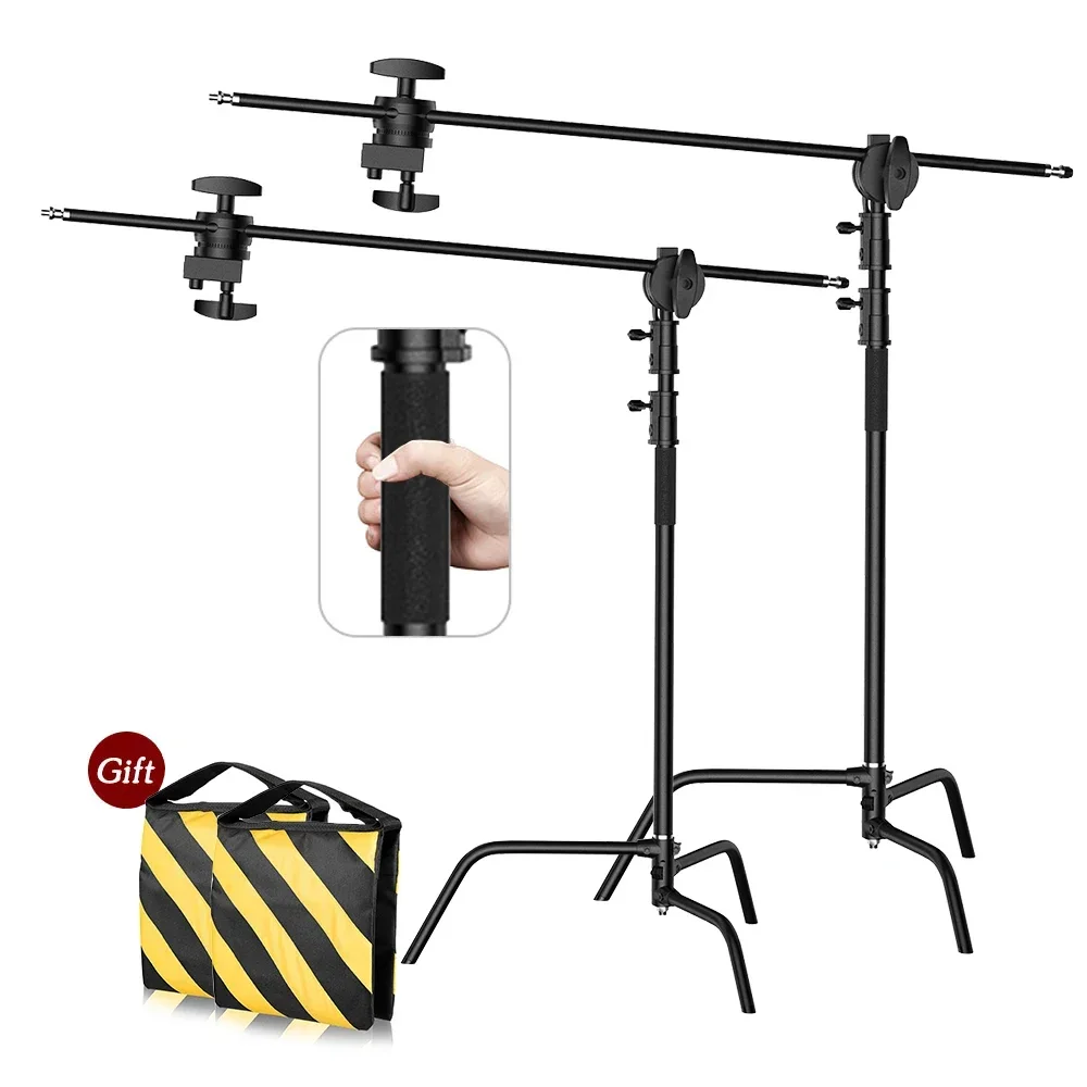 SH 2.6M/3.3M Black Stainless Steel Century Foldable Light Stand Tripod Magic Leg Photography C-Stand For Spot Light,Softbox