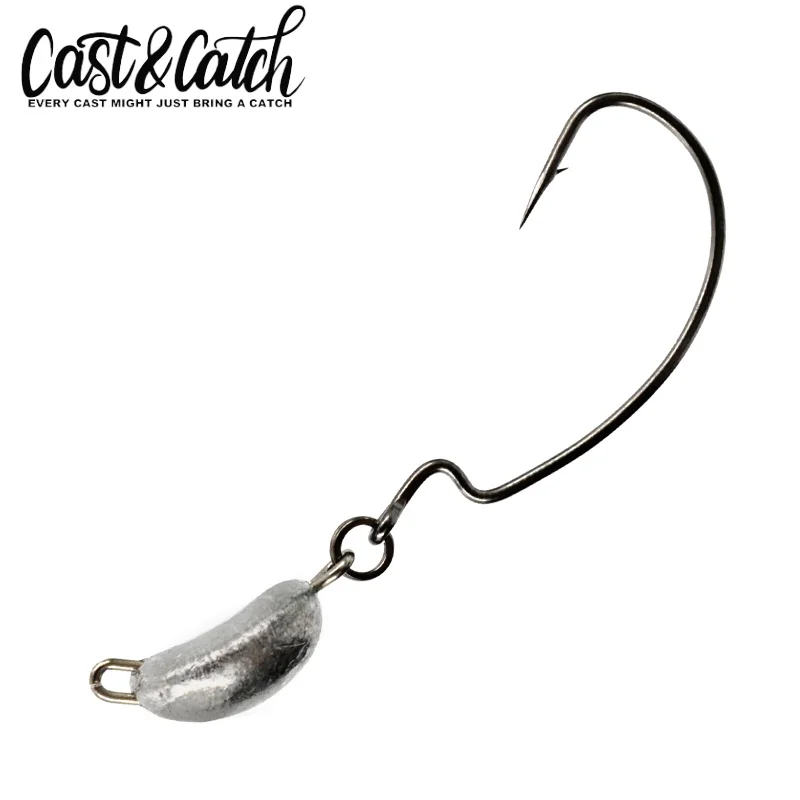 Cast&Catch 4Pcs Free Ned Rig Hooks Offset Hook Swinging Jig Head Fishing Lure Lead Hook Coffee