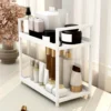 2 Tier Under Sink Organizer Sliding Cabinet Basket Organizer Storage Rack with Hooks Hanging Cup Bathroom Kitchen Organizer New 1