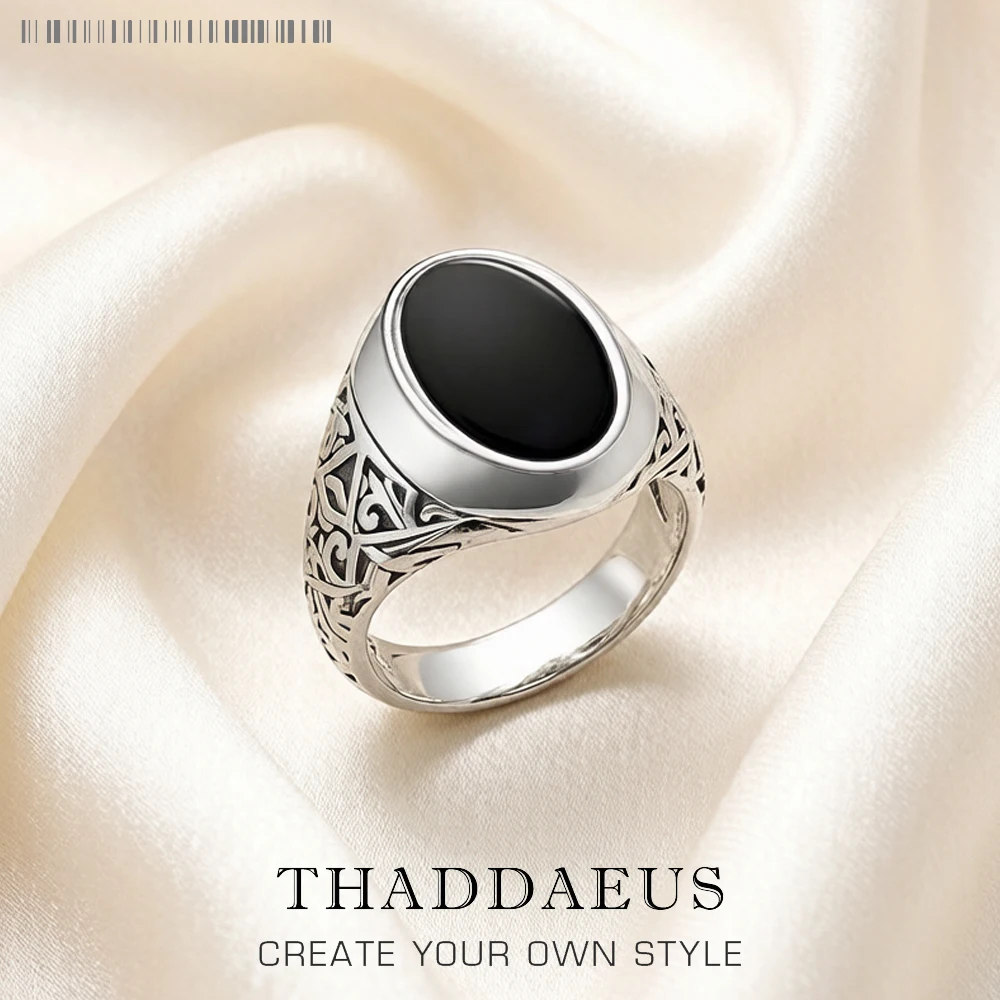 Schwarzer ovaler Siegelring im europäischen Stil, edler Schmuck für Damen und Herren, Sommer, brandneues Vintage-Geschenk aus 925er Sterlingsilber