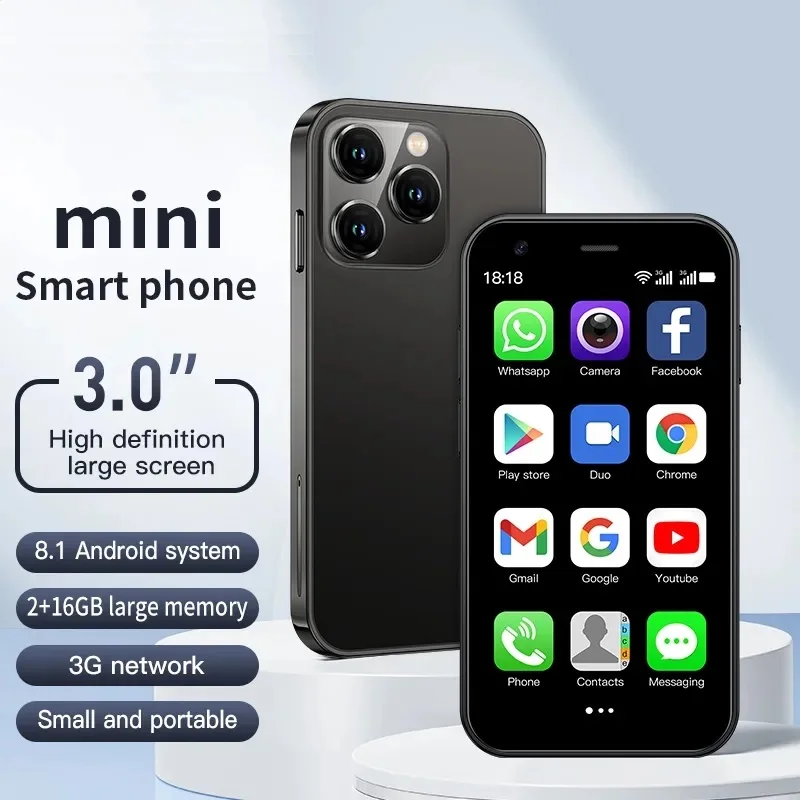 Android 8.1 Mini Smartphone 3.0 Inch 2GB RAM 16GB ROM Bluetooth 4.0 WiFi GPS Dual SIM Standby Play Store 3G Small Phone Mini Smartphone