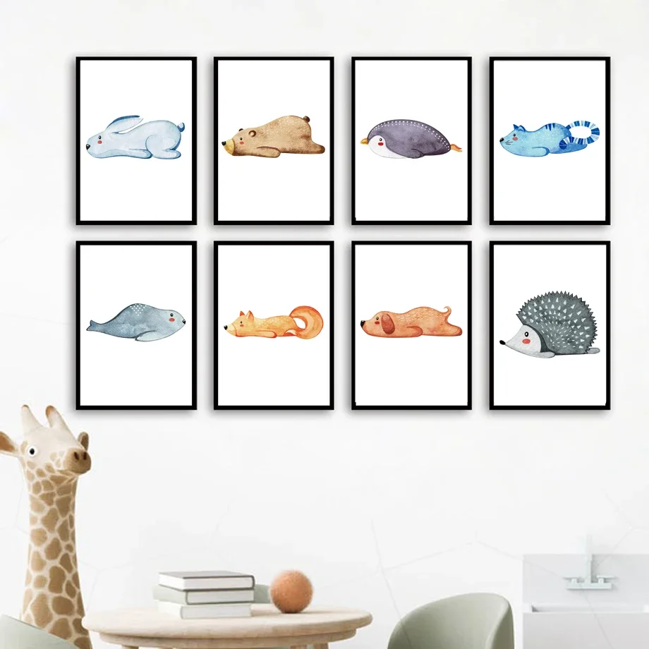 

Funny Rabbit Penguin Cat Dog Hedgehog Fox Wall Art Canvas Painting Nordic Posters And Prints Wall Pictures Baby Kids Room Decor