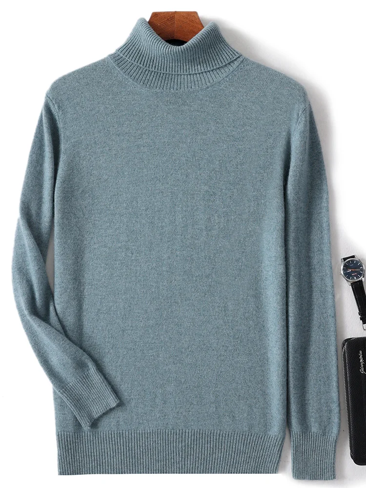 Autumn Winter Men Wool Turtleneck Pullover Long Sleeve Basic Cashmere Sweater 100% Merino Wool Knitwear Smart Casual Clothing 2