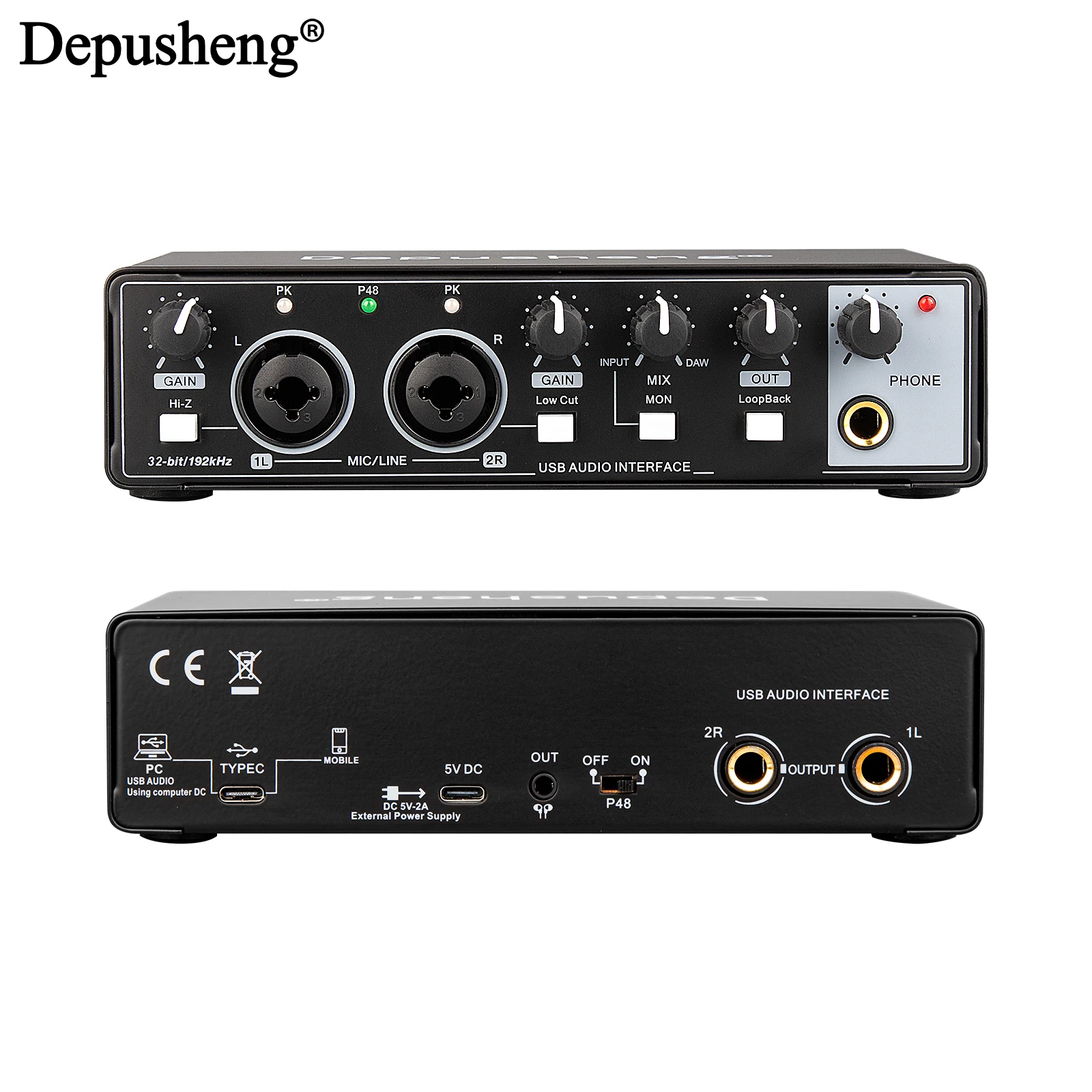 오디오 인터페이스 Depusheng MD22 USB 3.0 사운드 카드(모니터링 포함) 일렉트릭 기타 라이브 녹음용 스튜디오 노래 마이크로