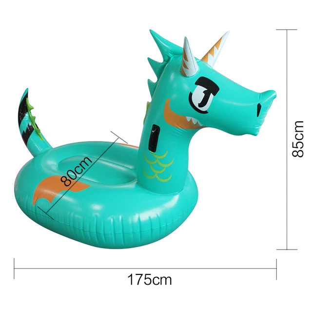 Child Green Dragon Dinosaur Pool Float Inflatable Air Mattress Adult Kids Rider On Summer Water Play Swimming Ring Fun Life Raft 2