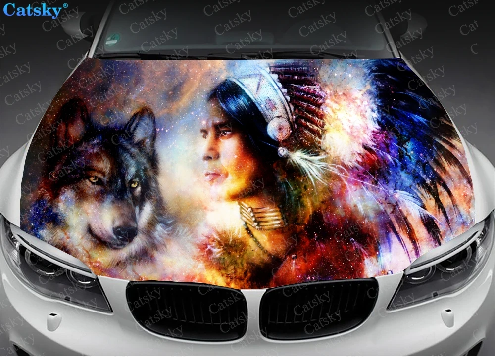 

Wolf animal wolf king Car hood wrap lion decal, bonnet vinyl sticker, full color graphic decal, CUSTOM made to Fit Any Car