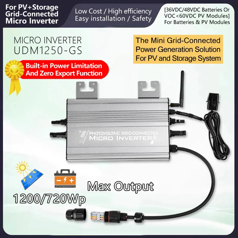 1200W HYBRID Micro INVERTER พลังงานแสงอาทิตย์ PV/แบตเตอรี่อินพุต 20-60V,เอาต์พุต 180 ~ 265VAC พร้อม WiFi & Anti-Backflow,Grid-Tie Energy Storage 1