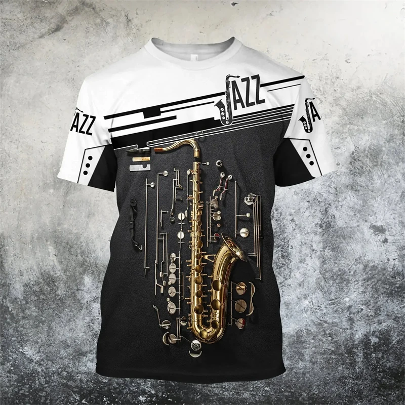 

2024 Summer Casual Short Sleeve Saxophone 3D Print Men Women Jazz Tshirts Streetwear O Neck Oversized Harajuku y2k Tops Homme