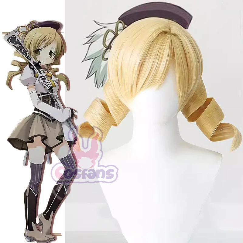 

Парик для косплея Puella Magi Madoka Magica Tomoe Mami, парик для косплея, синтетические волнистые волосы золотистой блондинки, женские парики, костюм, реквизит