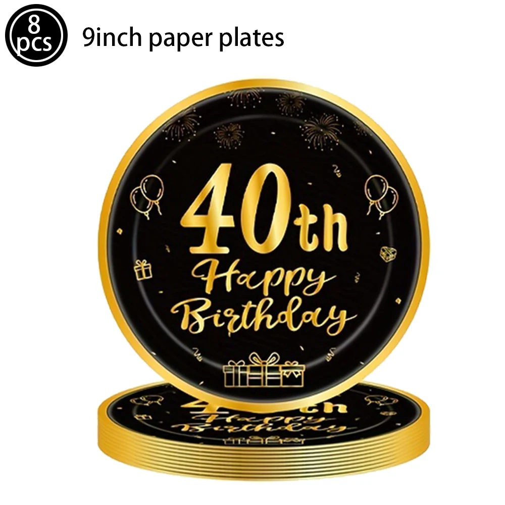 Elegant Gold & Black 40th Birthday Celebration Decor Set - Paper Banner & Balloons