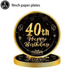 Elegant Gold & Black 40th Birthday Celebration Decor Set - Paper Banner & Balloons (DEEP BLUE)