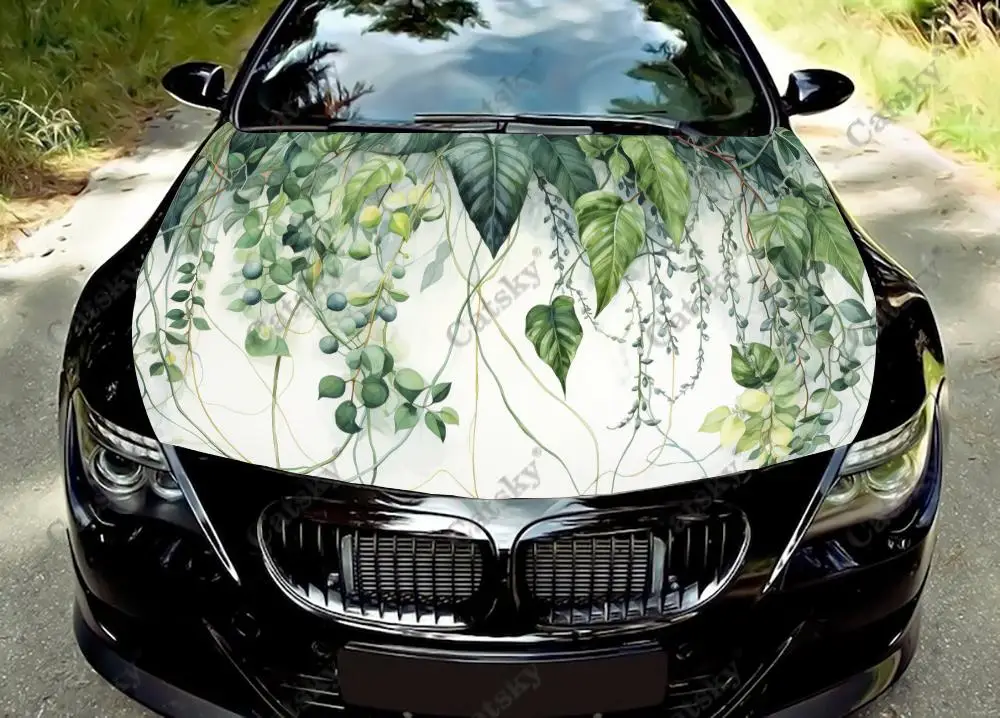 

Виниловые виниловые наклейки на капот автомобиля, виниловая пленка с листьями виноградной лозы, наклейки на крышку двигателя, автомобильные аксессуары