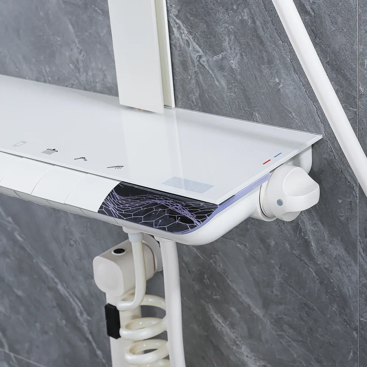 White Piano Bathroom Digital Shower Set 12 Inch Rain Shower Head Hot Cold Bathroom Faucet Square Digital Piano Shower System Arm 4