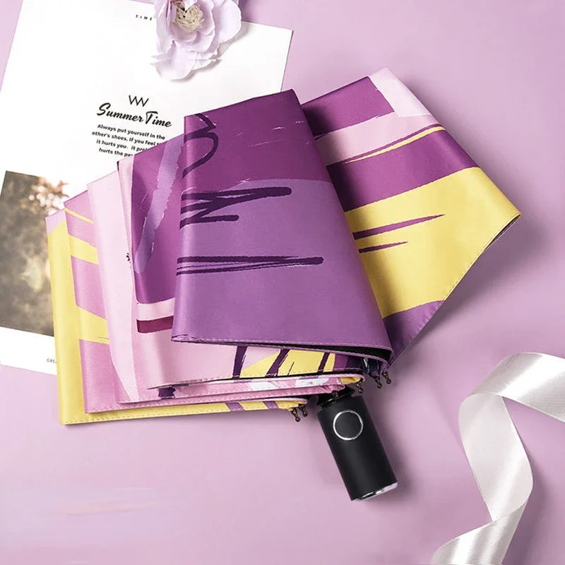 Creative Printing Automatic Opening and Closing UV Resistant Sun Umbrella Women