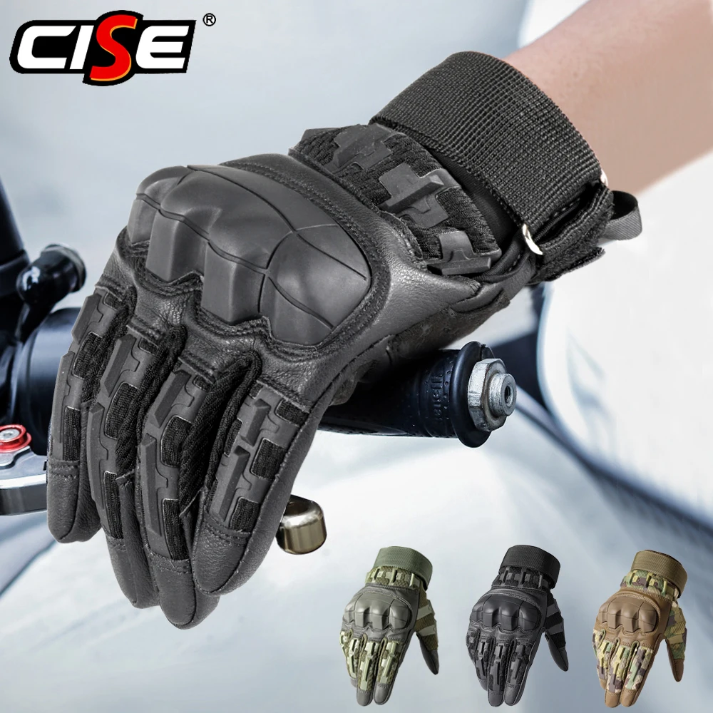 Full Finger Motorcycle Gloves PU Leather Touch Screen Rubber Housing