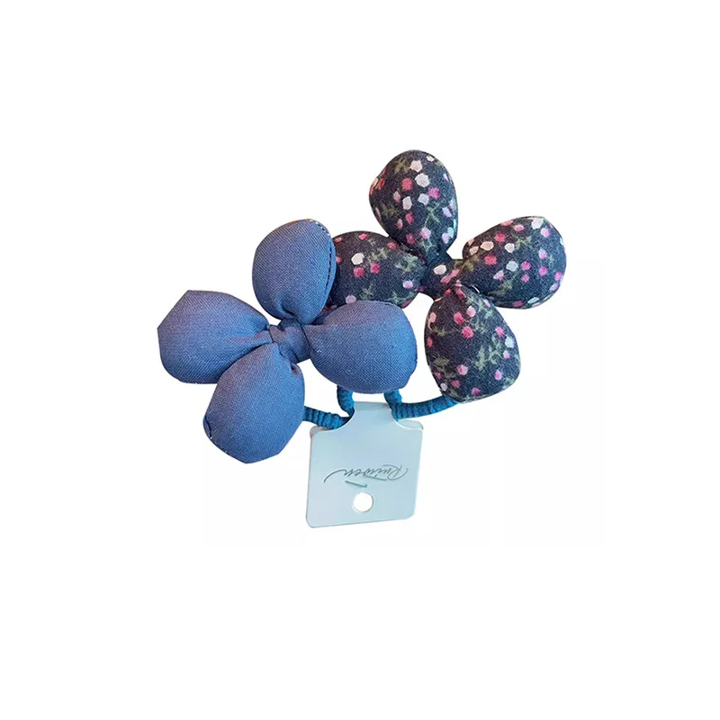 2025 봄 소녀용 4잎 꽃 모양 헤어 타이 부드러운 패브릭 탄력 밴드 우아하고 스타일리시한 하이 번 헤어 액세서리 필수품
