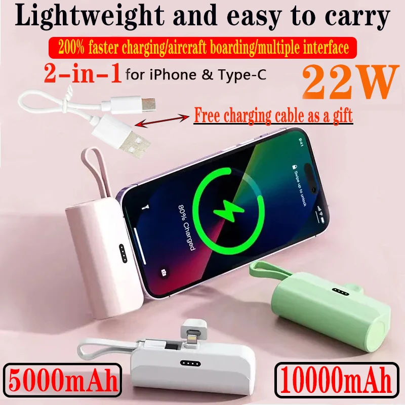 

New21700 5000mAh Mini Power Bank 22W Fast Charging ForiPhone Samsung Huawei Xiaomi Portable Plug Play External Battery Powerbank