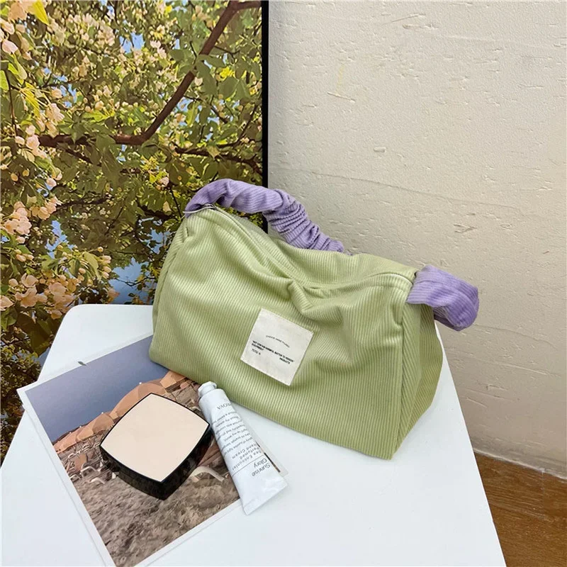 Women's Wrinkly Shoulder Strap Tote Bag Casual Handbags Corduroy Underarm Bags Zipper Work Schoolbag