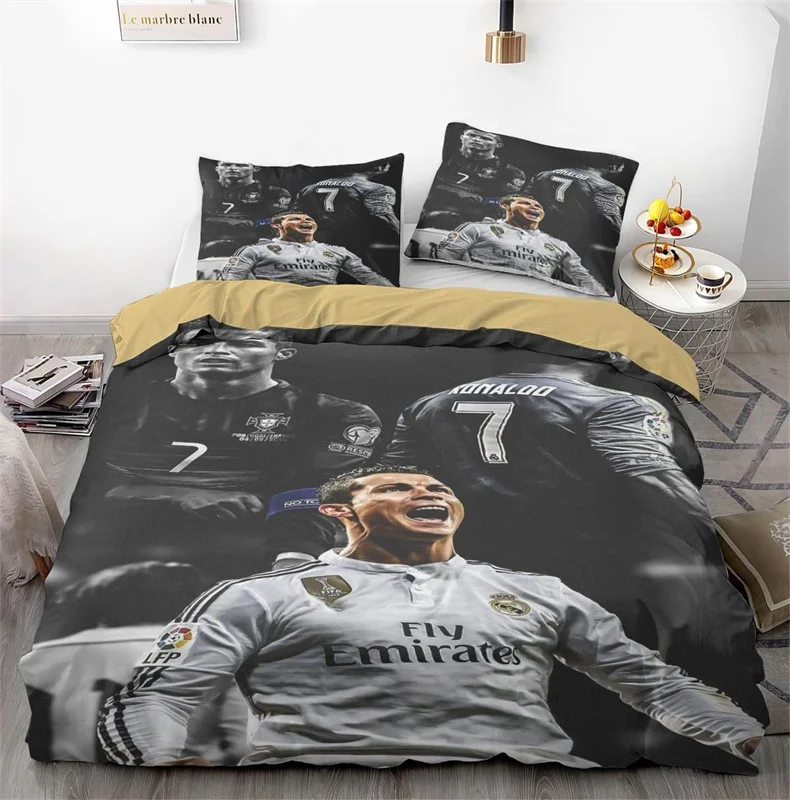 Description Picture 3 of itemFootball Themed Bedding Set Made of Microfiber Material, Football Stars 3-Piece Duvet Cover Set with Pillowcases for Ultimate
