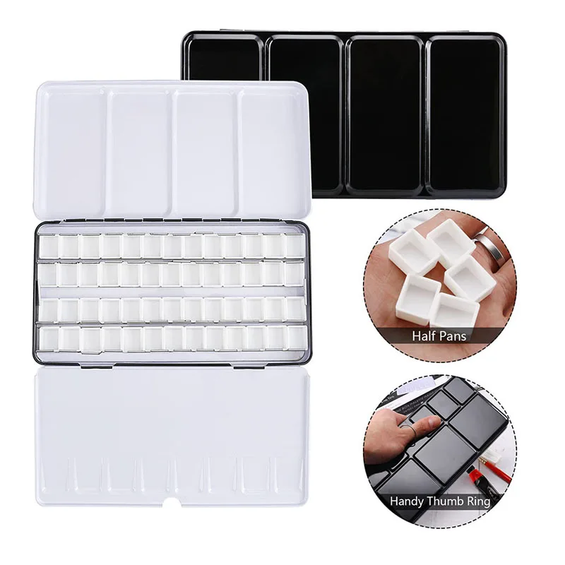 Empty Metal Watercolor Palette Tin Box Palette Paint Case with 52 Half