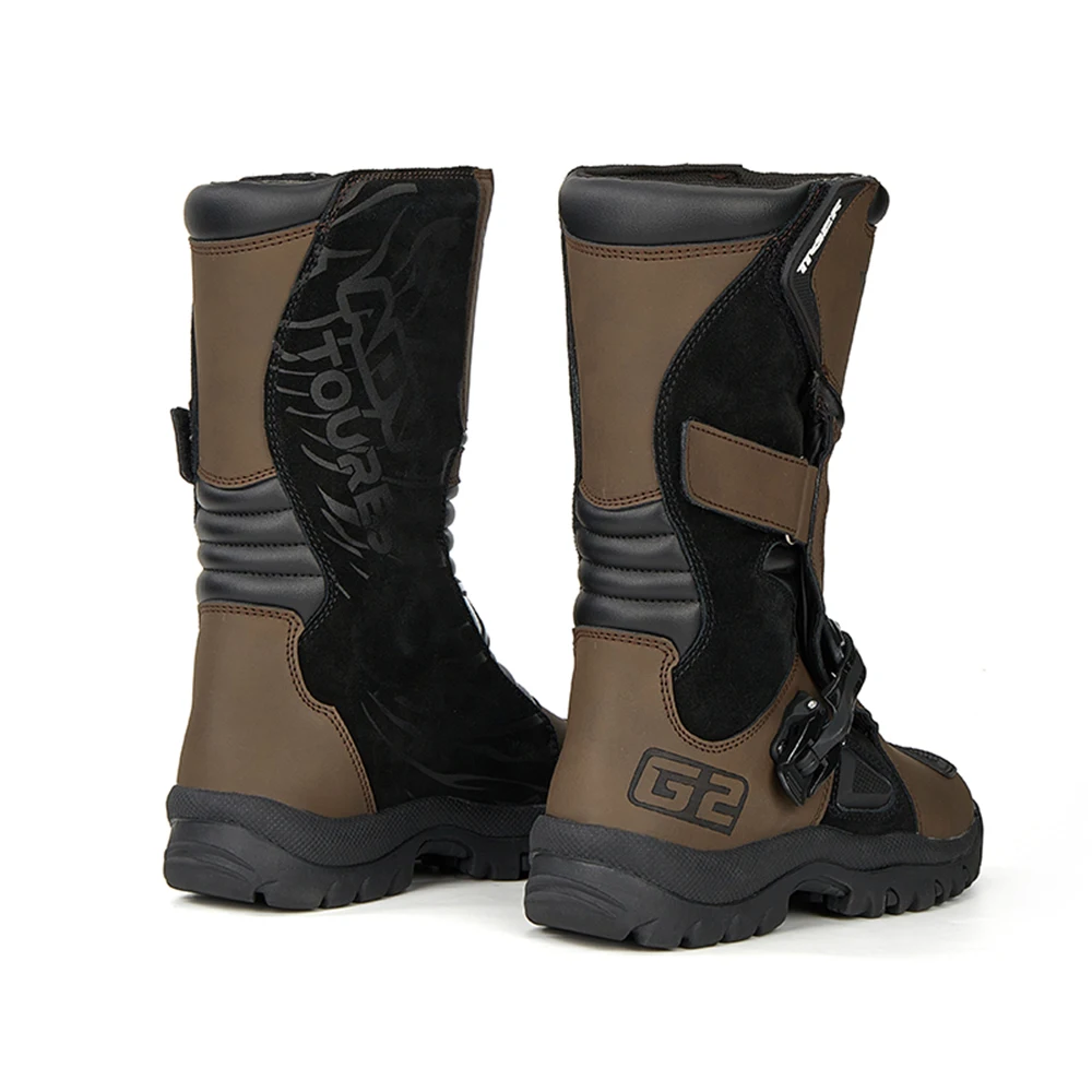 Men's Waterproof Motorcycle Boots Brown Leather Motocross Anti-slip Motorcycle Accessories