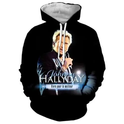 Newest Pop Rock Star Johnny Hallyday Pattern Hoodie 3D Print Men's and Women's Hooded Sweatshirt Hip Hop Streetwear Pullover Top