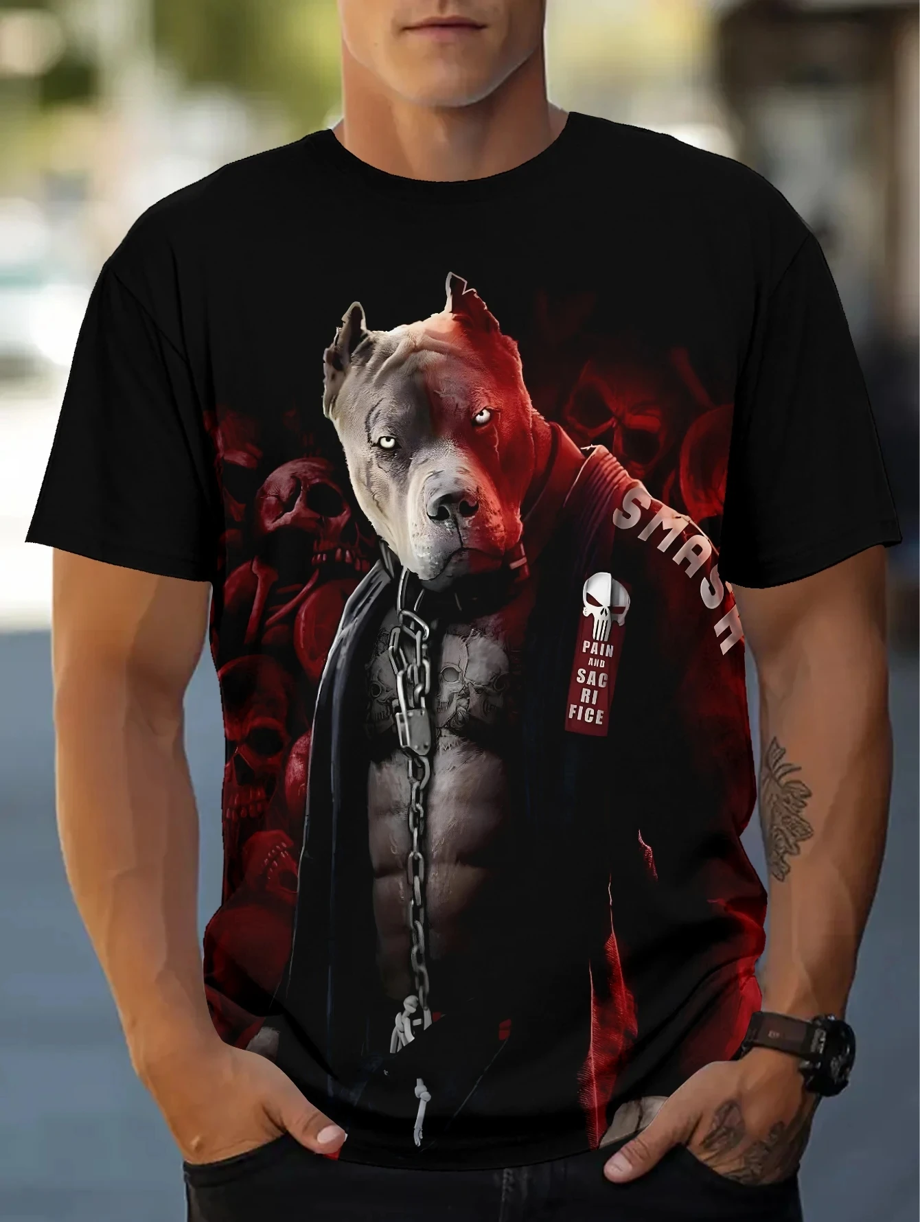 Summer New Harajuku Retro Style, Strange and Terrifying Face, Fun Short Sleeved T-shirt, Men's Round Neck Short Sleeved Shirt Cl