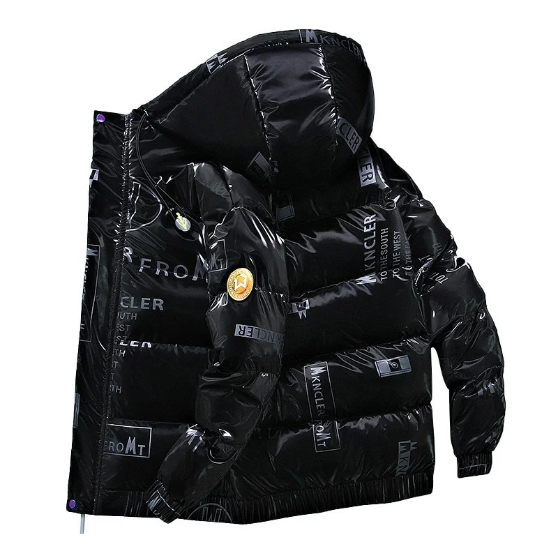 

2023 Men's Winter 90% White Duck Down Down Jacket Men's Casual Loose Bright Printed Down Jacket Outdoor Waterproof Hooded Jacket