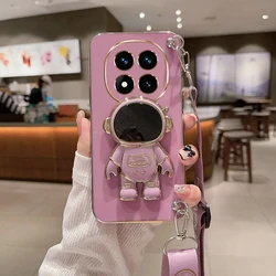 Astronaut-Themed Crossbody Lanyard Plating Silicone Phone Case for POCO X7 (PURPLE)